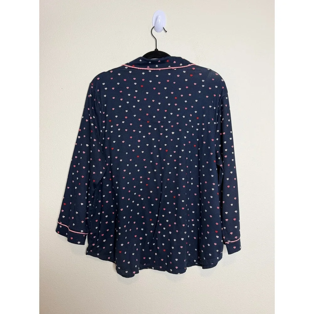Kate Spade New York Pajama Set Navy Blue Lip Print Button Down Pants Womens 2X